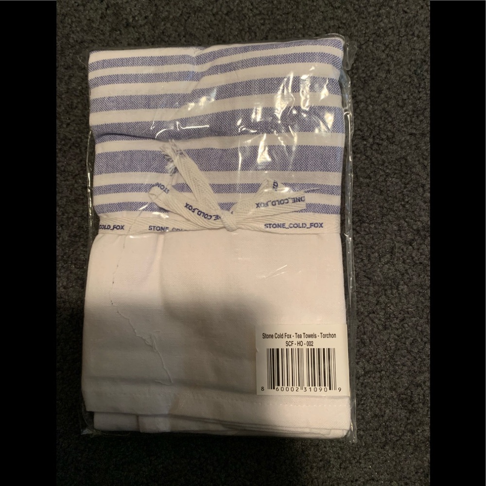 White with Blue Stripes Tea Towels